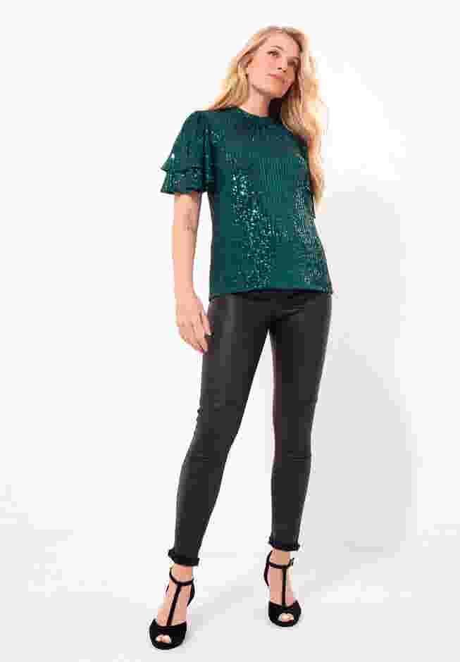 Short Flutter Sleeve Sequin Top image number 2