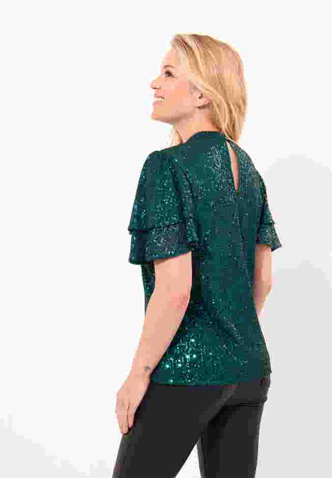 Short Flutter Sleeve Sequin Top image number 3