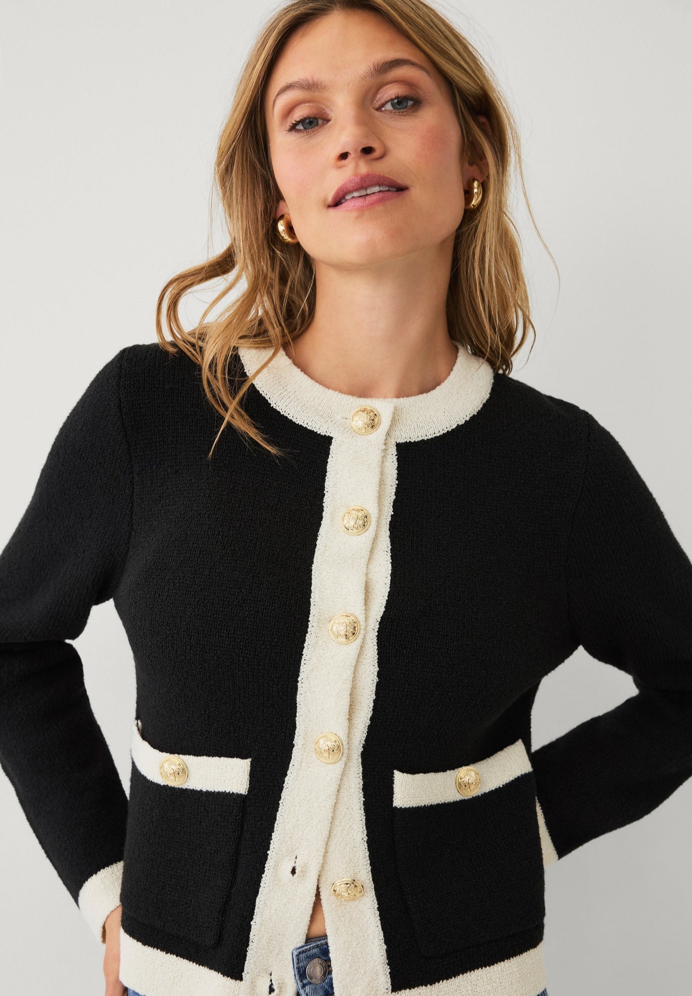 Boxy Gold Button Front Cardigan image number 0