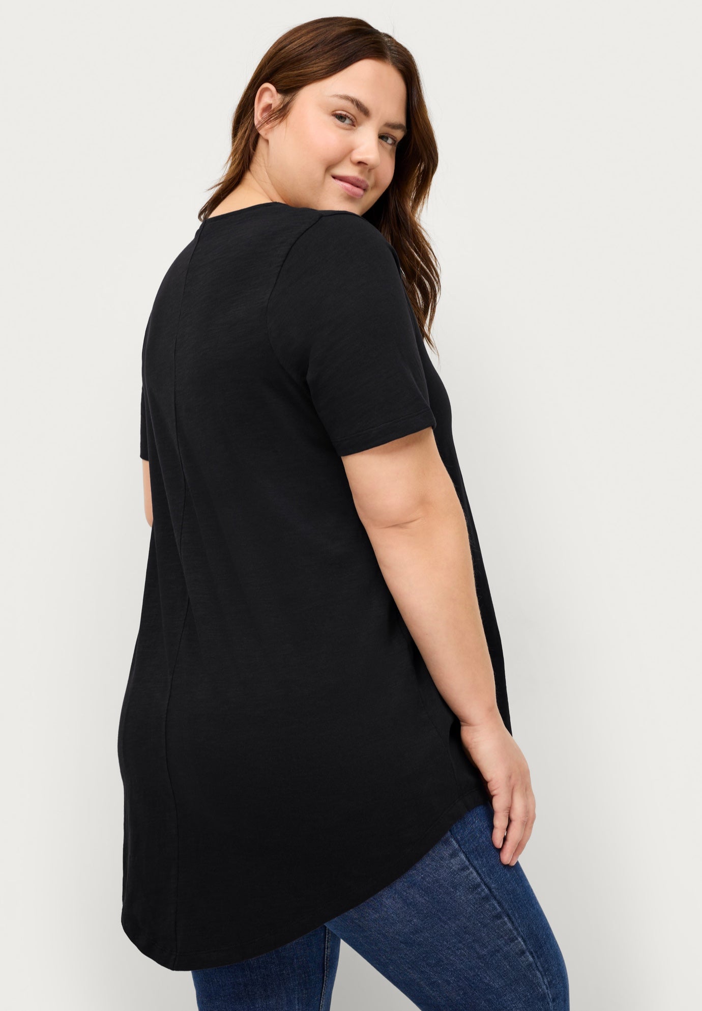 Cotton Jersey Slub V-Neck Inverted Pleat Tunic with Curved Hem image number 1