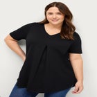Cotton Jersey Slub V-Neck Inverted Pleat Tunic with Curved Hem image number 0