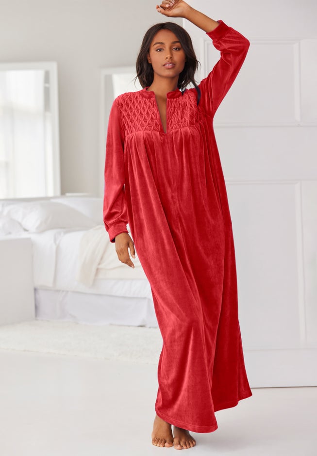 Smocked Velour Long Robe image number 4