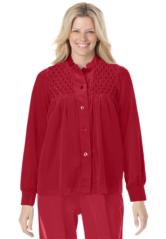 Smocked velour 25" bed jacket by Only Necessities® image number null