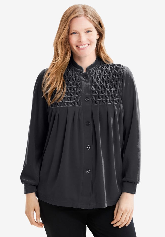 Smocked velour 25" bed jacket by Only Necessities® image number null