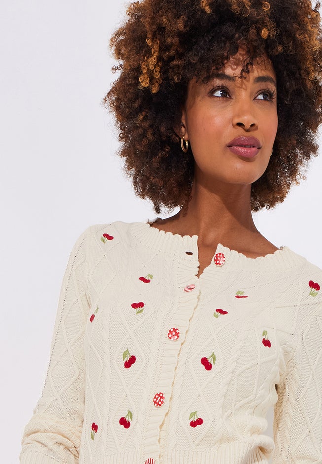 Embroidered Cable Cardigan image number 2