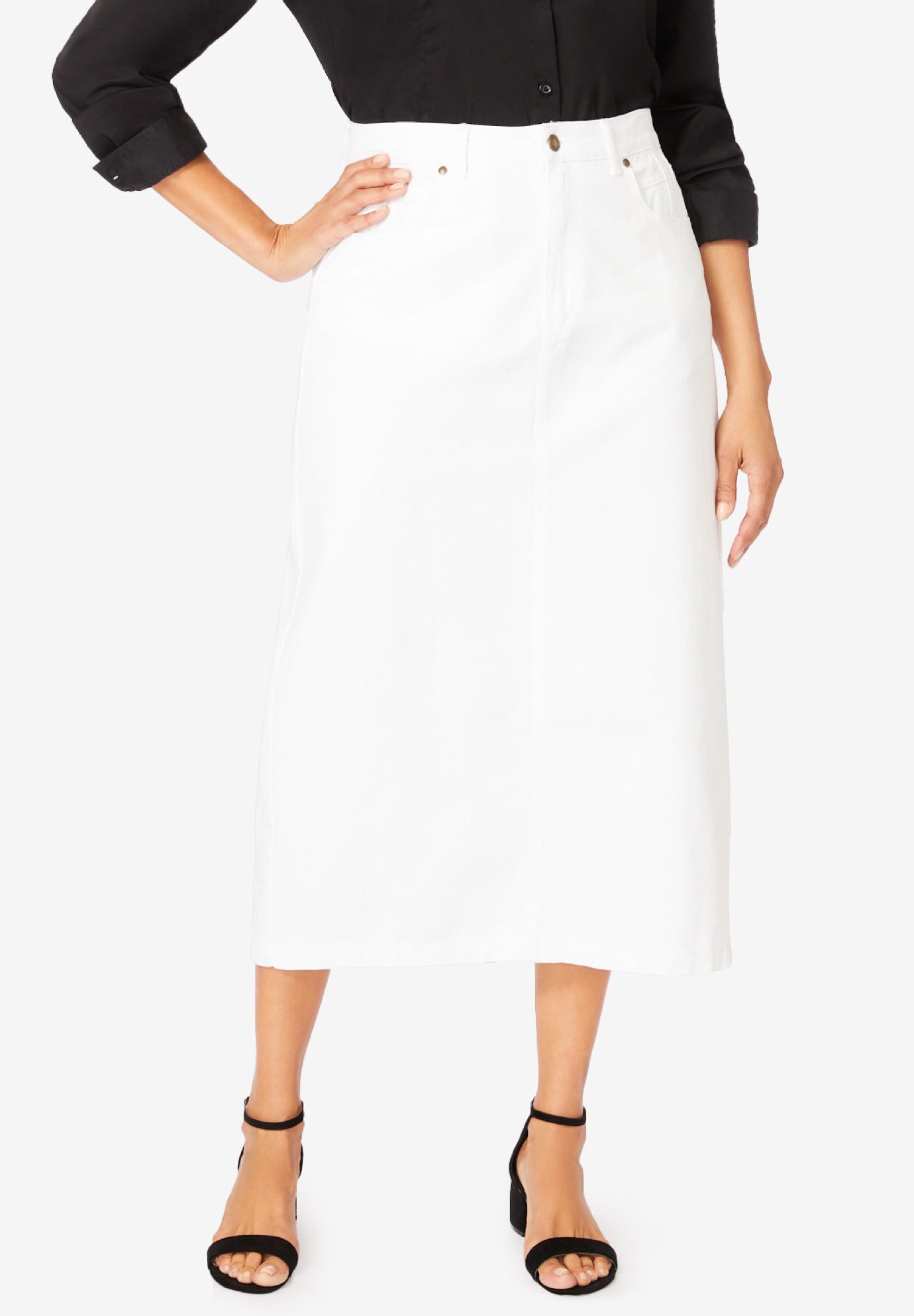 Classic Cotton Denim Midi Skirt image number 0