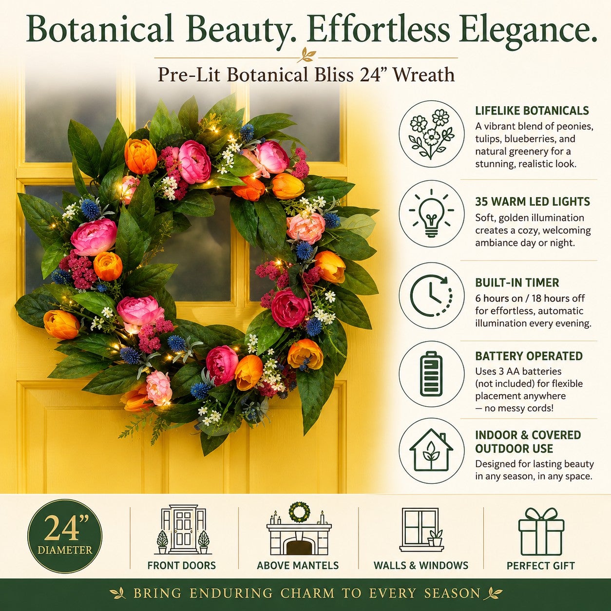  Pre-Lit Botanical Bliss 24&rdquo; Wreath image number 1