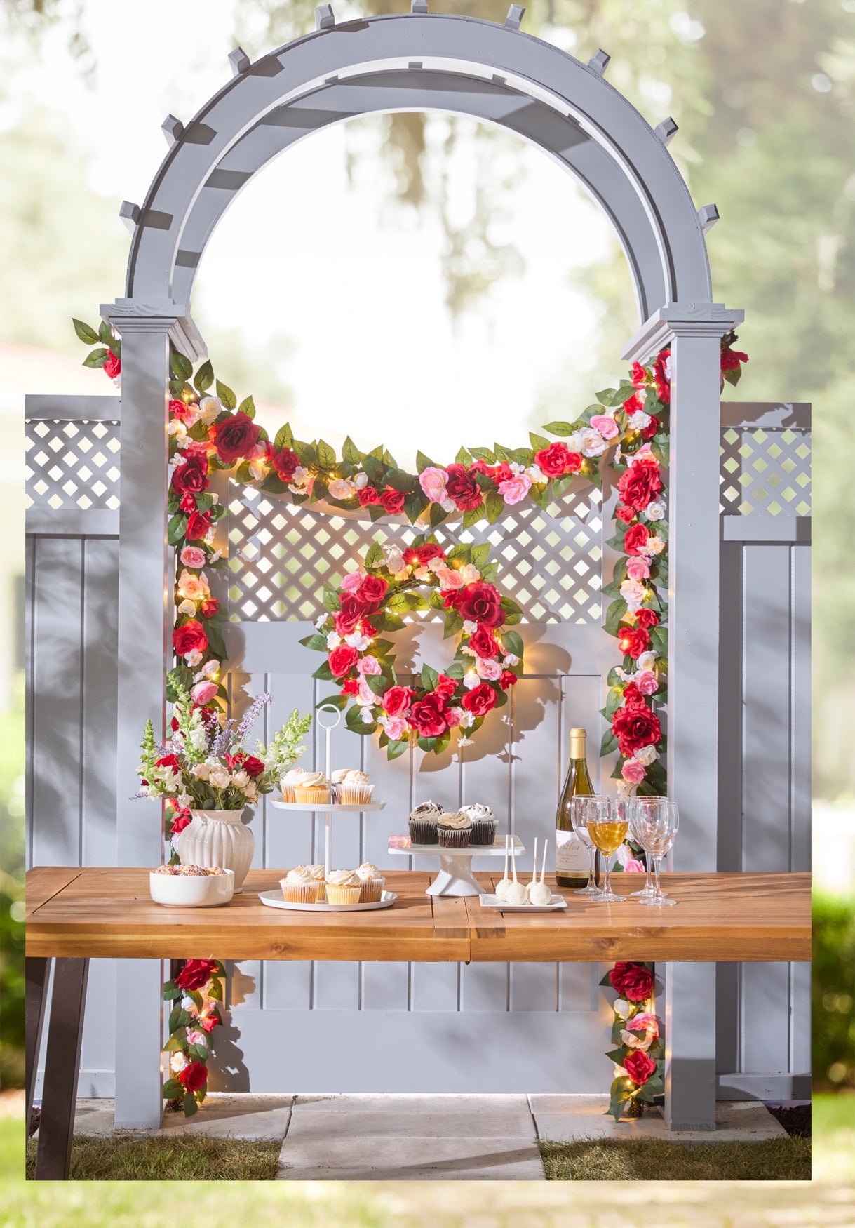  Pre-Lit Rose Bloom 6' Garland image number 1