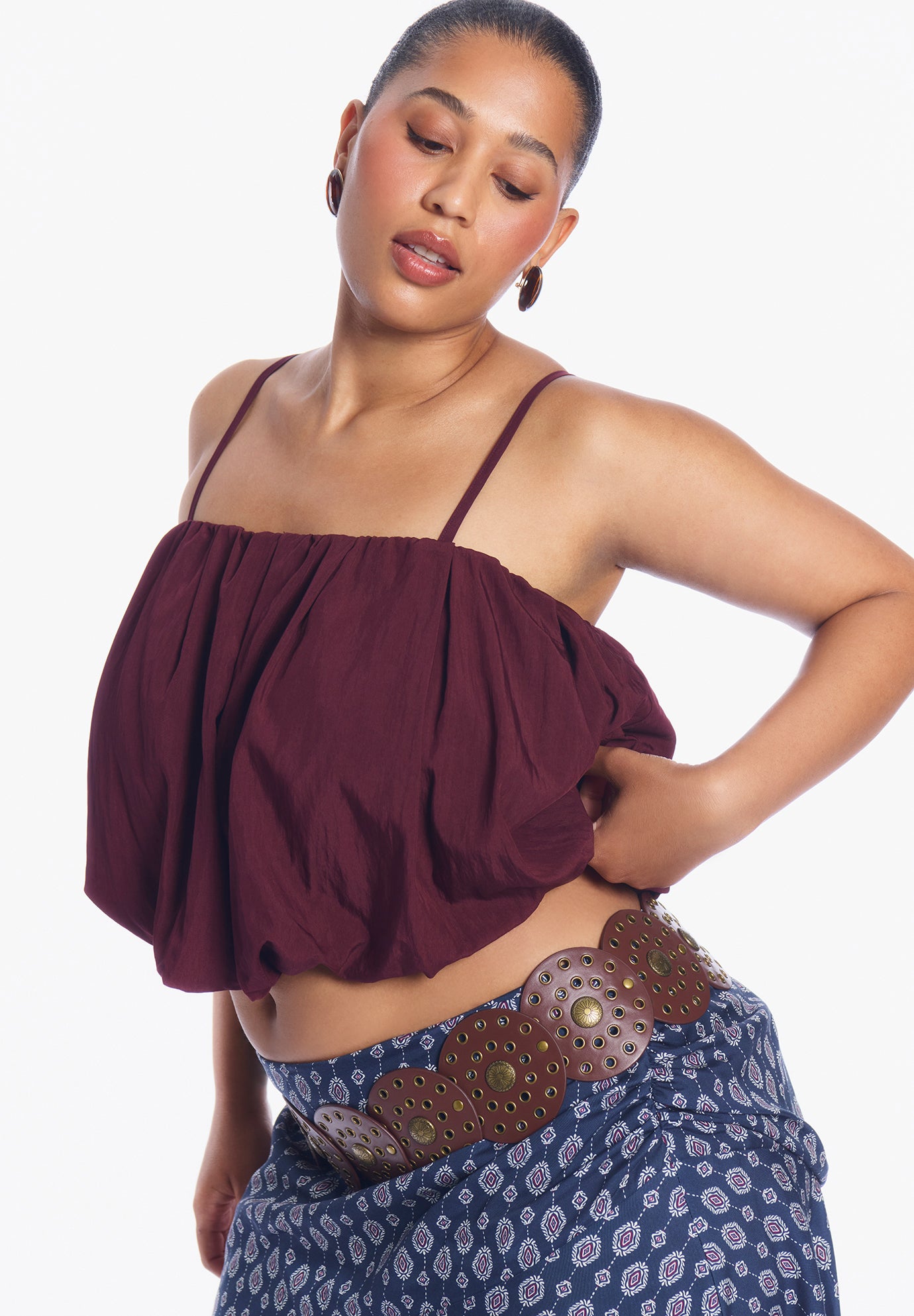 Satin Cropped Bubble Top image number 2