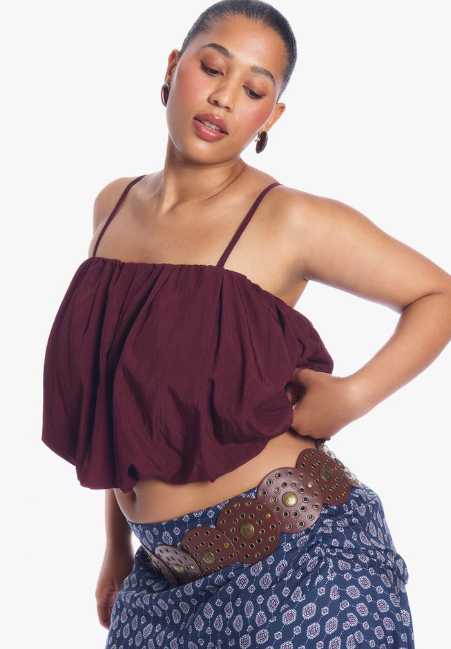 Satin Cropped Bubble Top image number 2