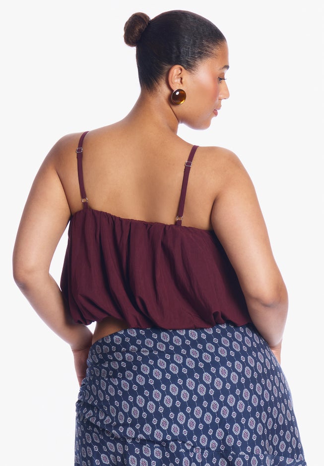 Satin Cropped Bubble Top image number 3