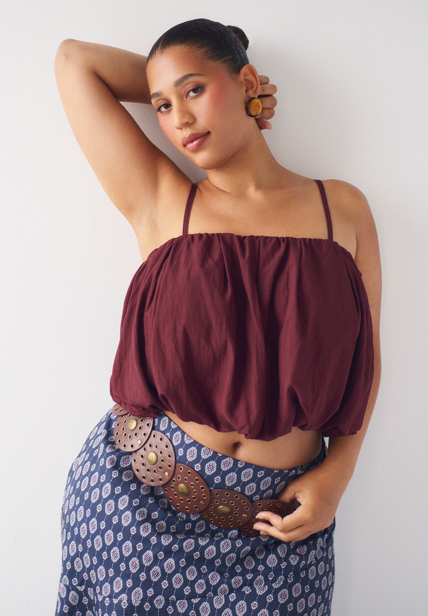Satin Cropped Bubble Top image number 4
