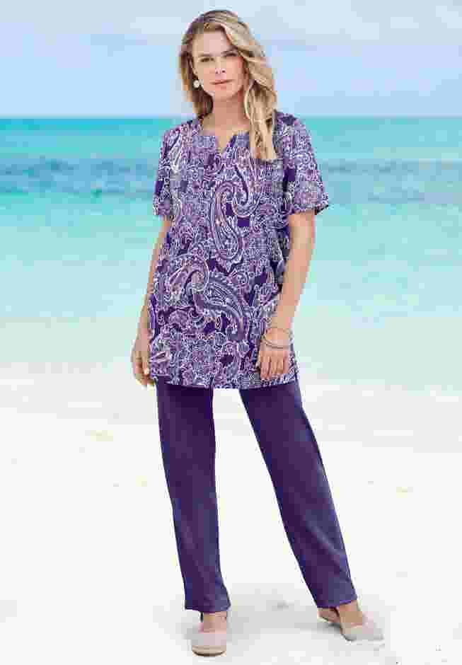 Print Notch Neck Soft Knit Tunic image number 0