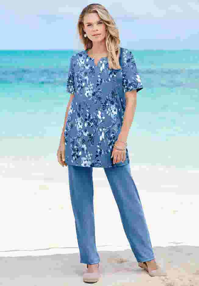 Print Notch Neck Soft Knit Tunic image number 4
