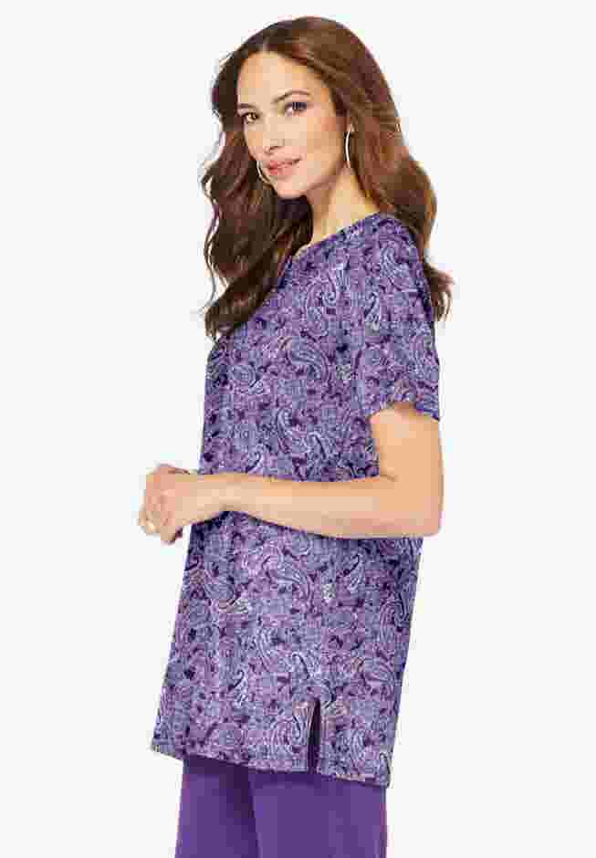 Print Notch Neck Soft Knit Tunic image number 3
