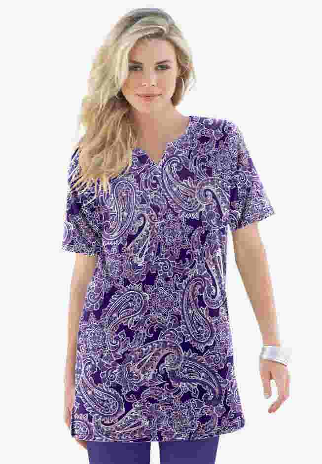 Print Notch Neck Soft Knit Tunic image number 1
