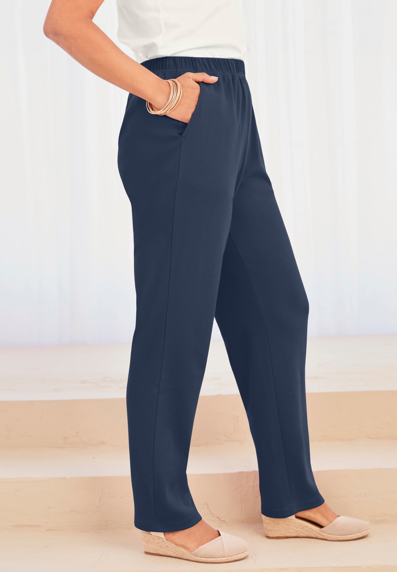 Plus Size Straight Leg Soft Knit Pull On Pant image number 2