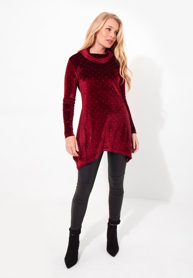 Rhinstone Velvet Cowl Neck Tunic image number 2