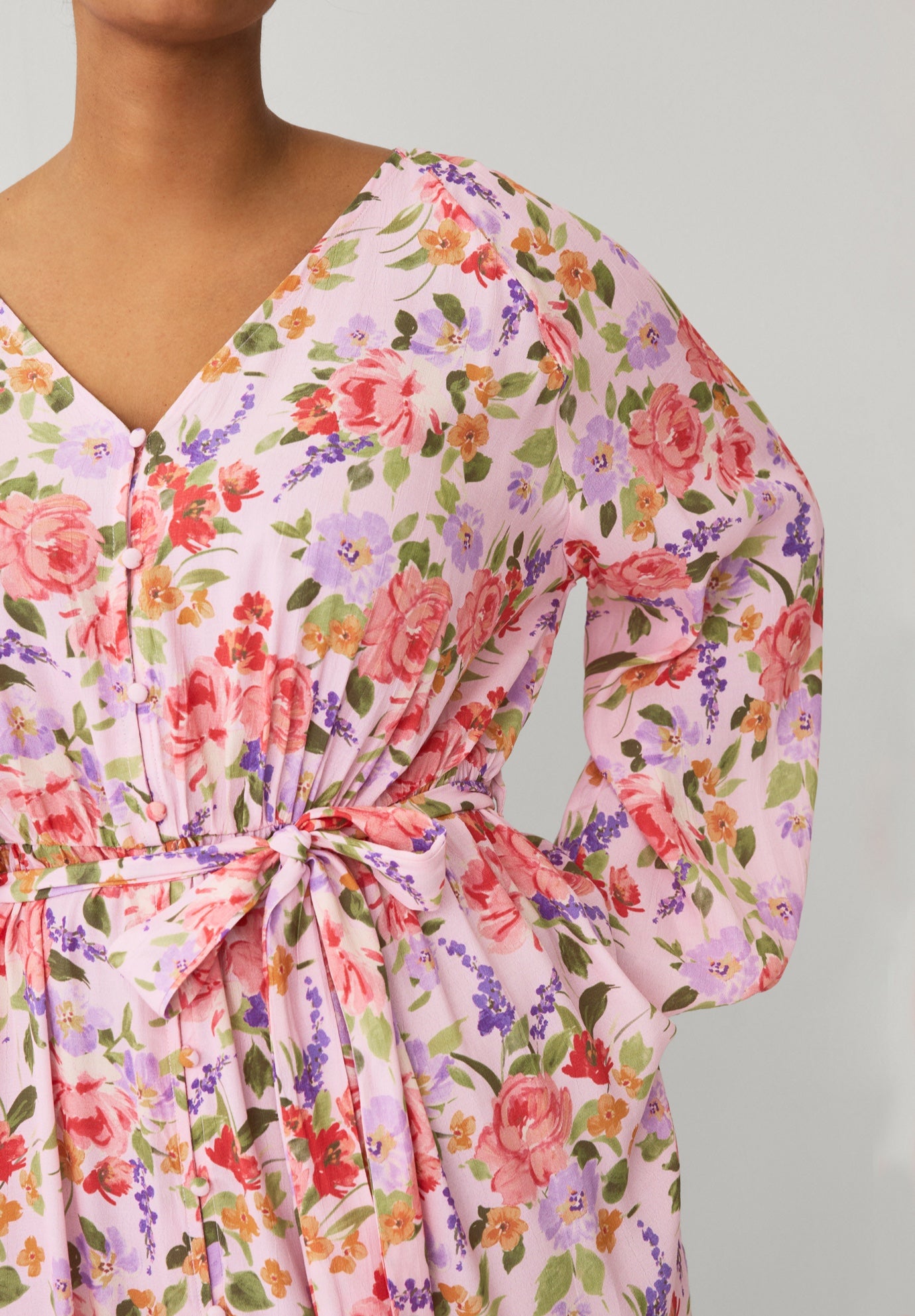 Button Front Midi Dress With Self Belt image number 2