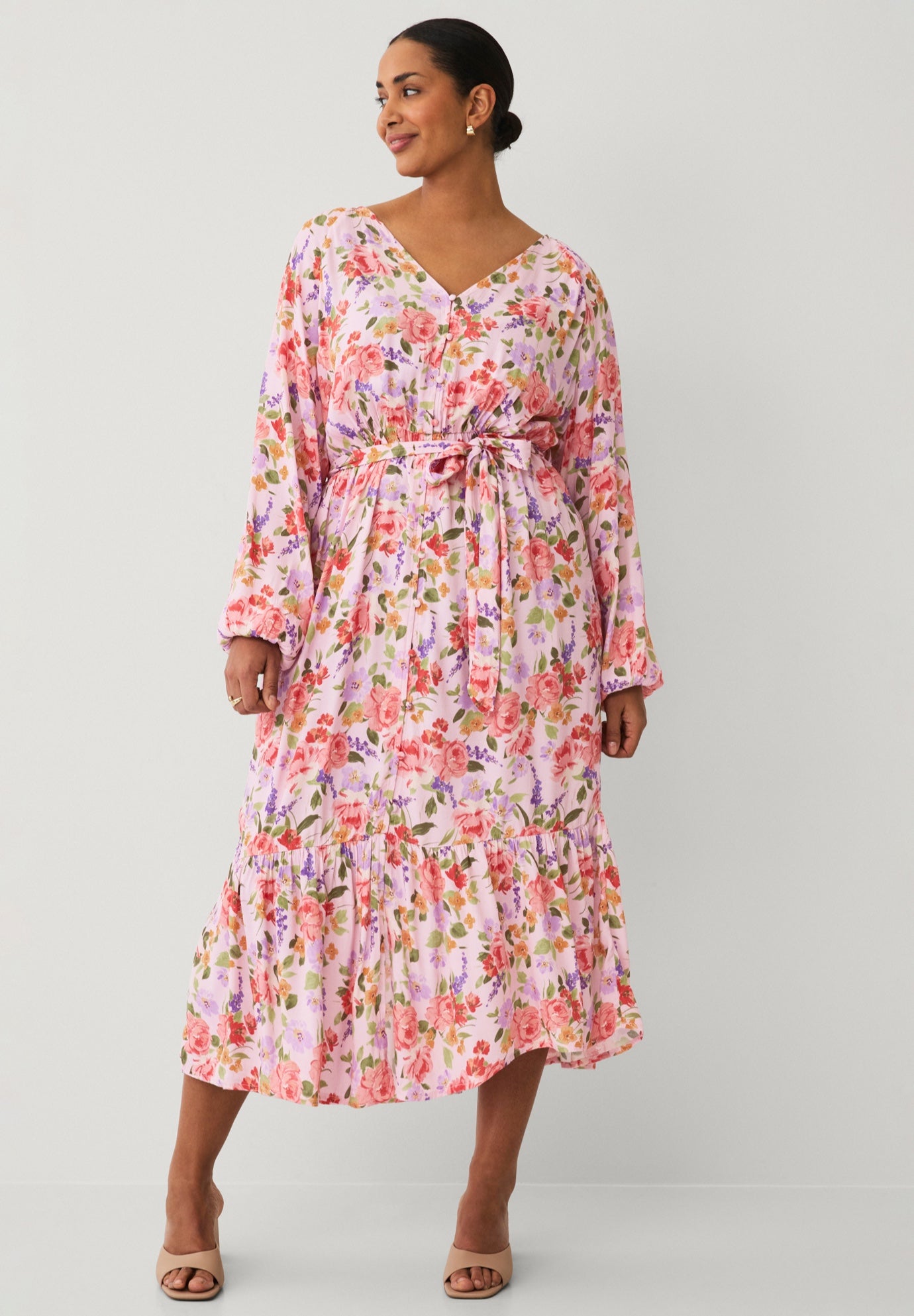 Button Front Midi Dress With Self Belt image number 0