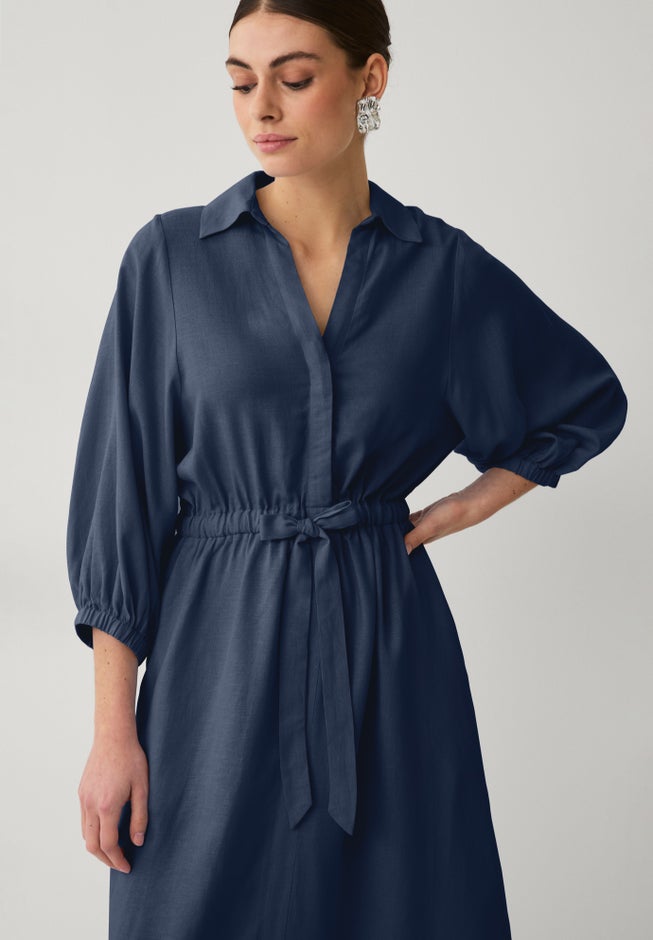 Linen Blend Tie Waist Midi Dress image number 2