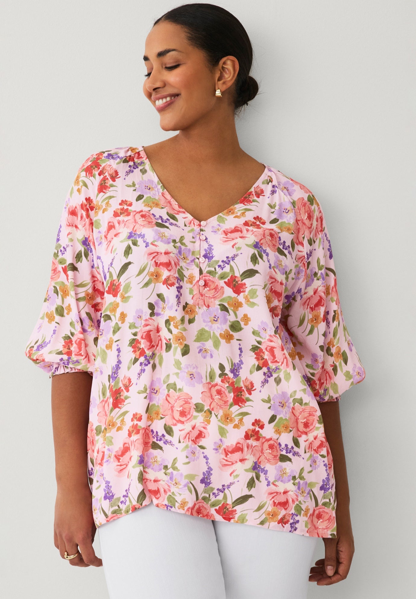 V-neck Blouse With Blouson Sleeves image number 0