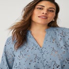 Eyelet Blouse With Notch V-neck & Blouson Sleeves image number null