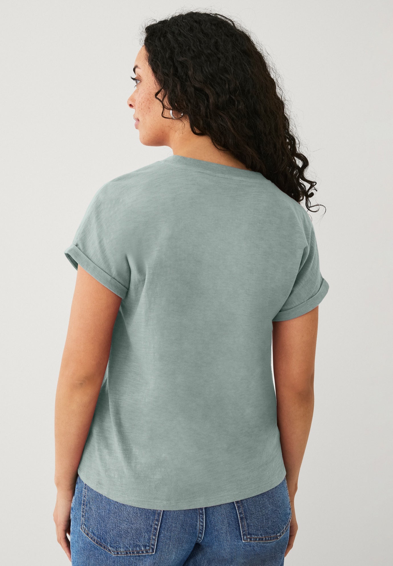 Cotton Jersey Slub Crew Neck Tee With Rolled Cuffs image number 1