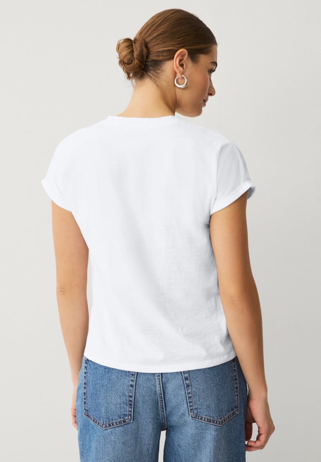 Crew Neck Tee With Rolled Cuffs image number 1