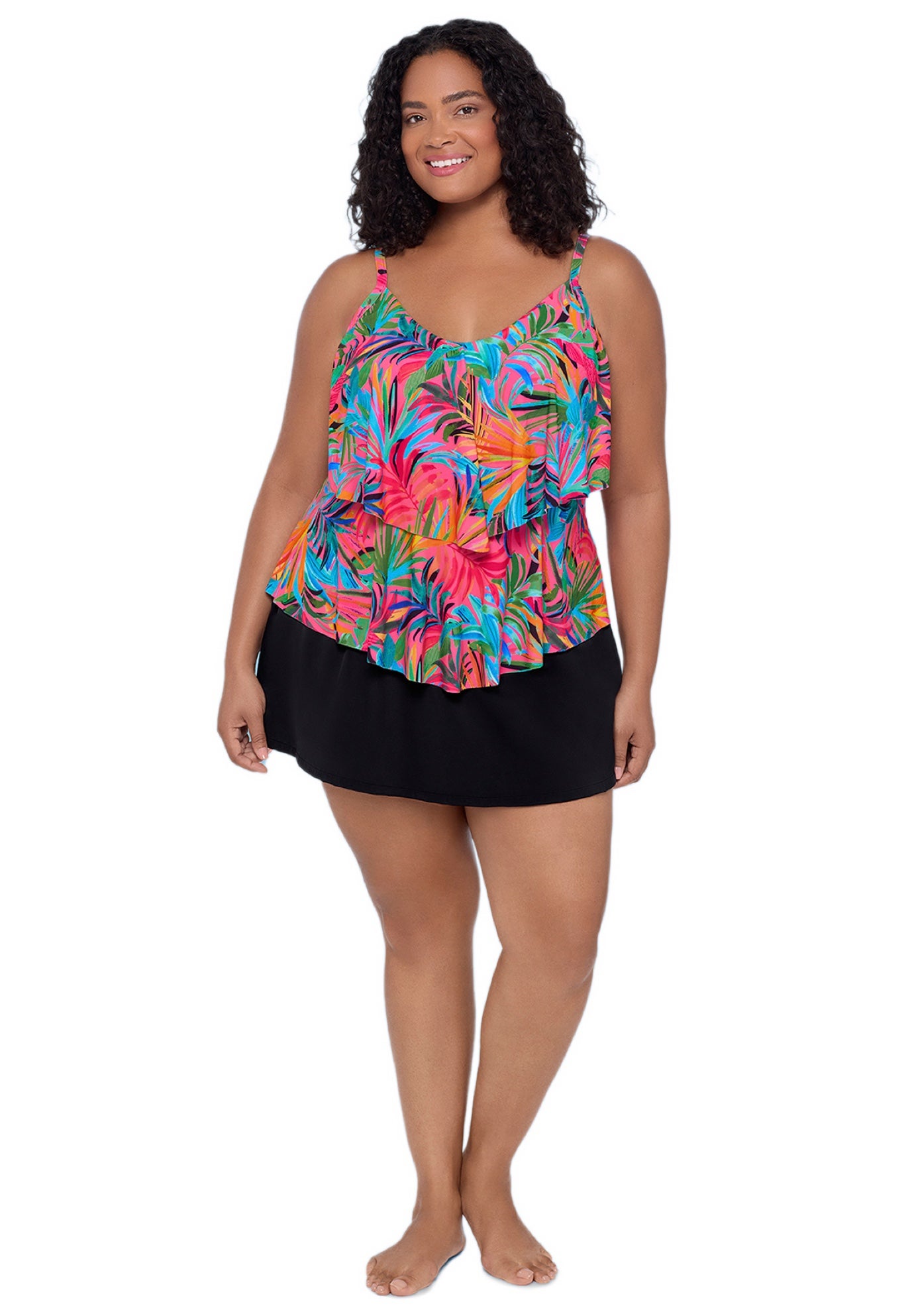 Ronnie Two Tier Ruffle Tankini Plus Swimsuit Top image number 0