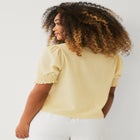 Textured Knit Button Front Top With Puff Sleeves image number null