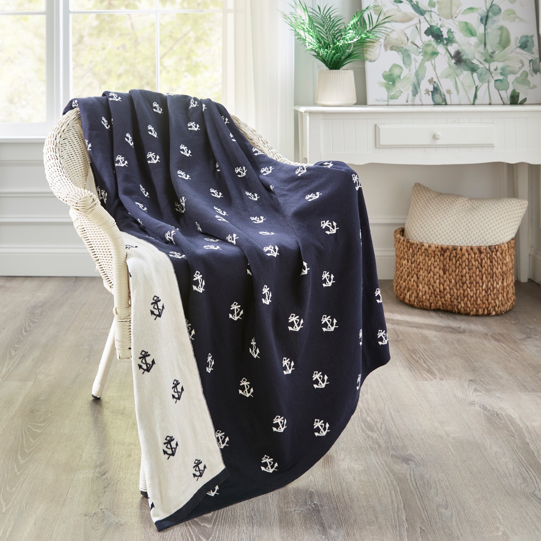 Reversible Anchor Knitted Throw image number 0