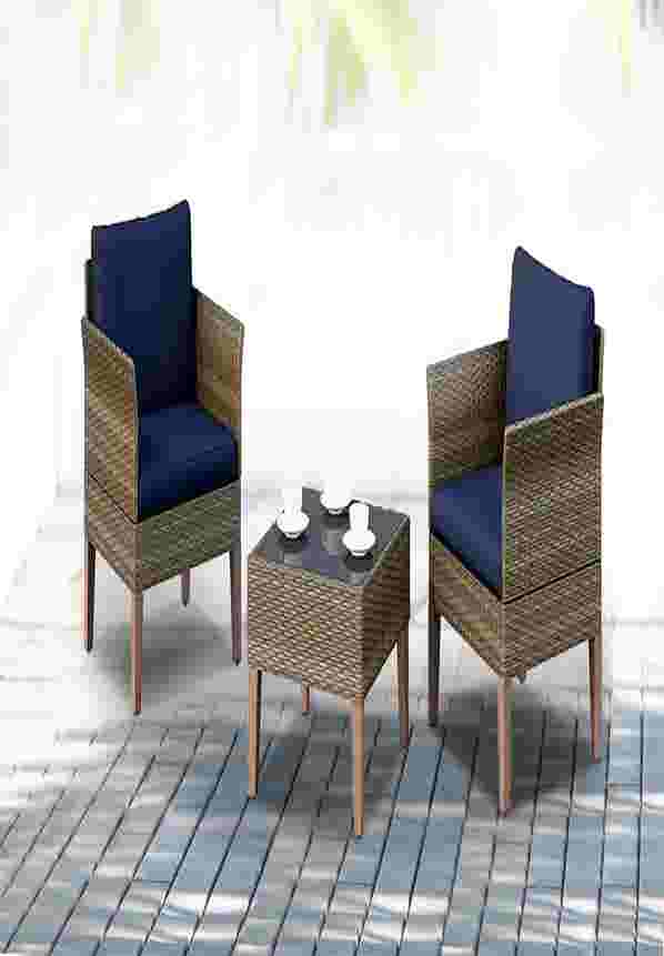 3-Piece Wicker Patio Conversation Set with Blue Cushions image number 0
