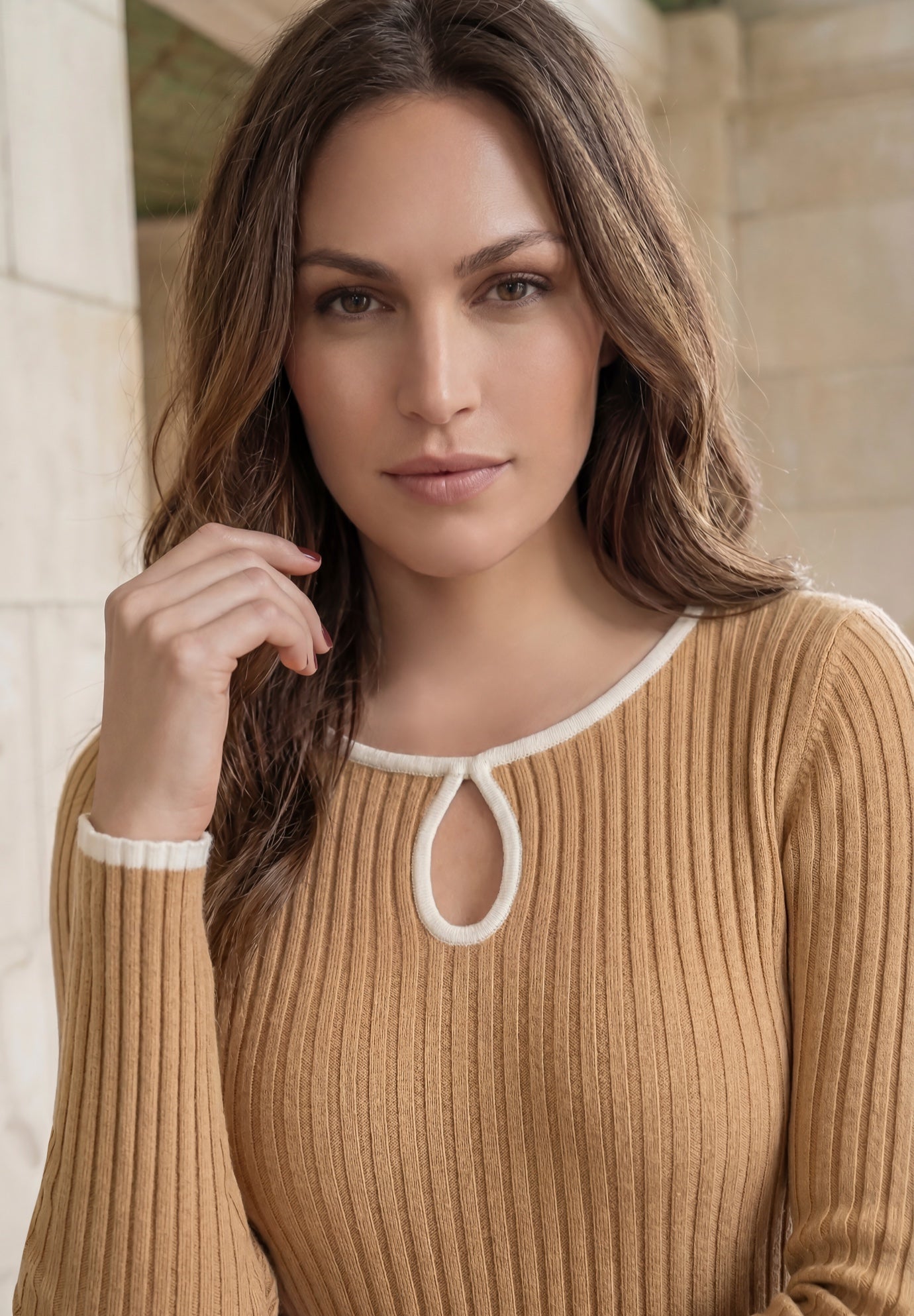 Ribbed Keyhole Pullover Sweater image number 1
