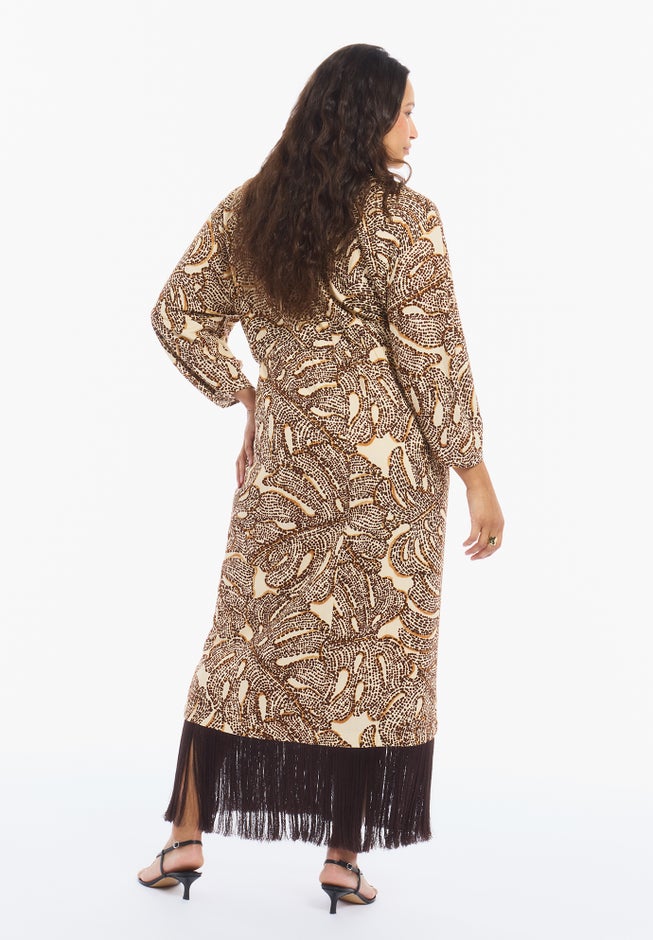 Fringe-Trim Surplice Maxi Dress image number 2
