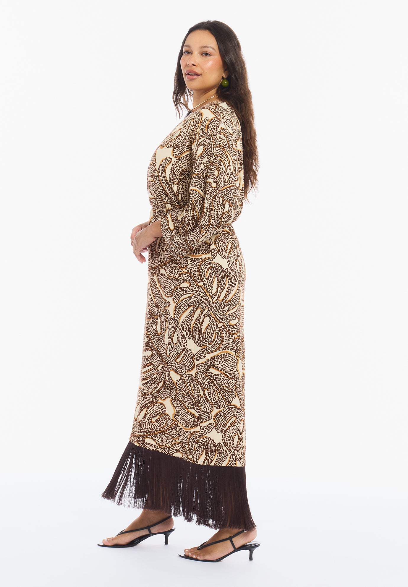 Fringe-Trim Surplice Maxi Dress image number 3