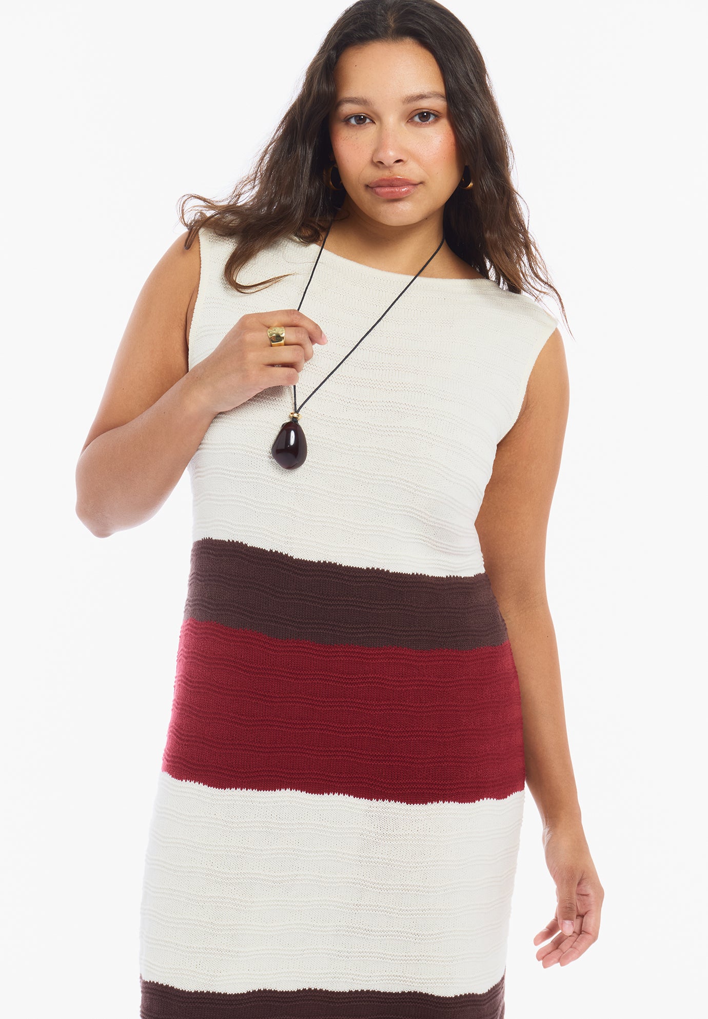 Colorblock Crochet Knit Maxi Dress image number 3