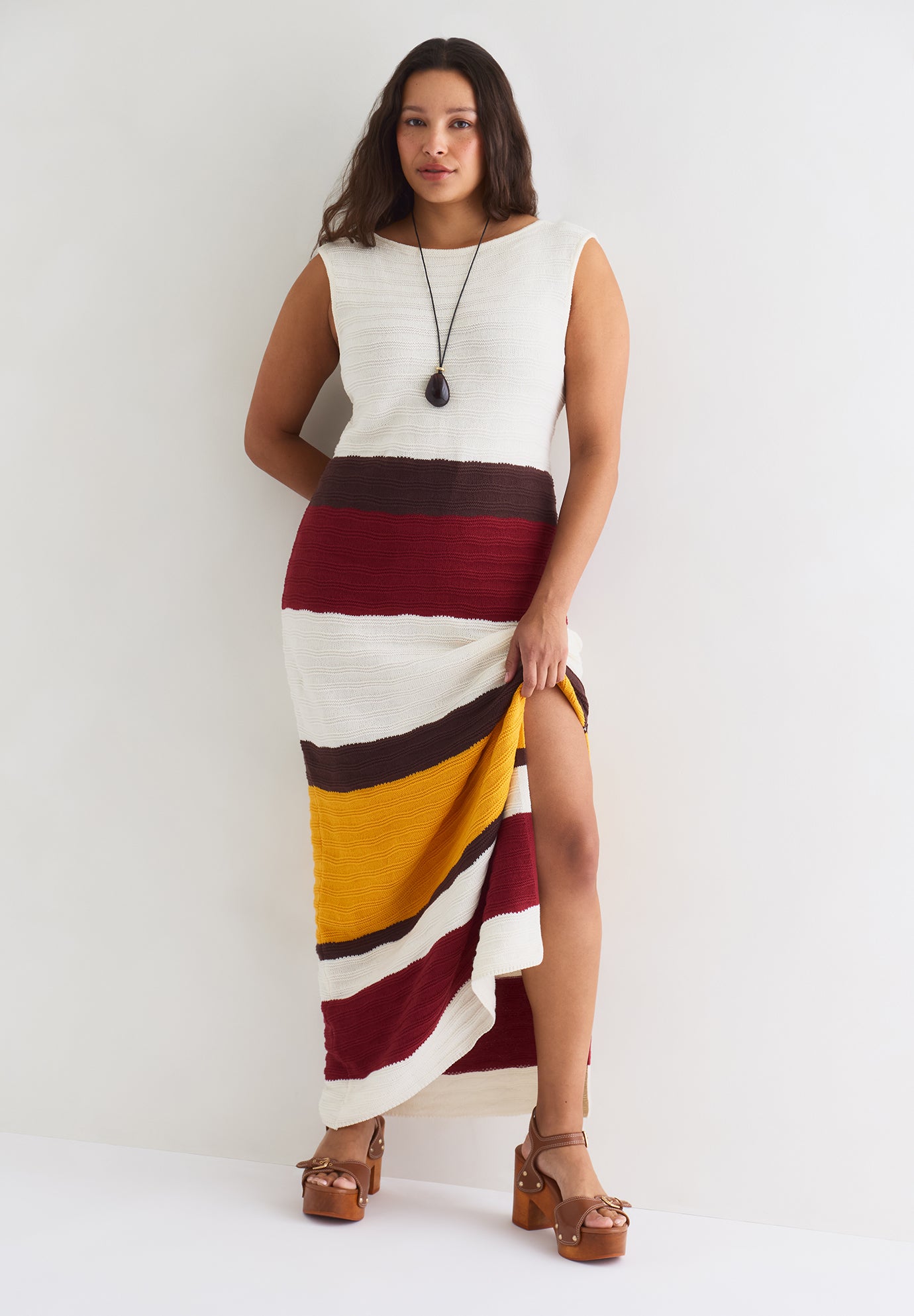 Colorblock Crochet Knit Maxi Dress image number 5