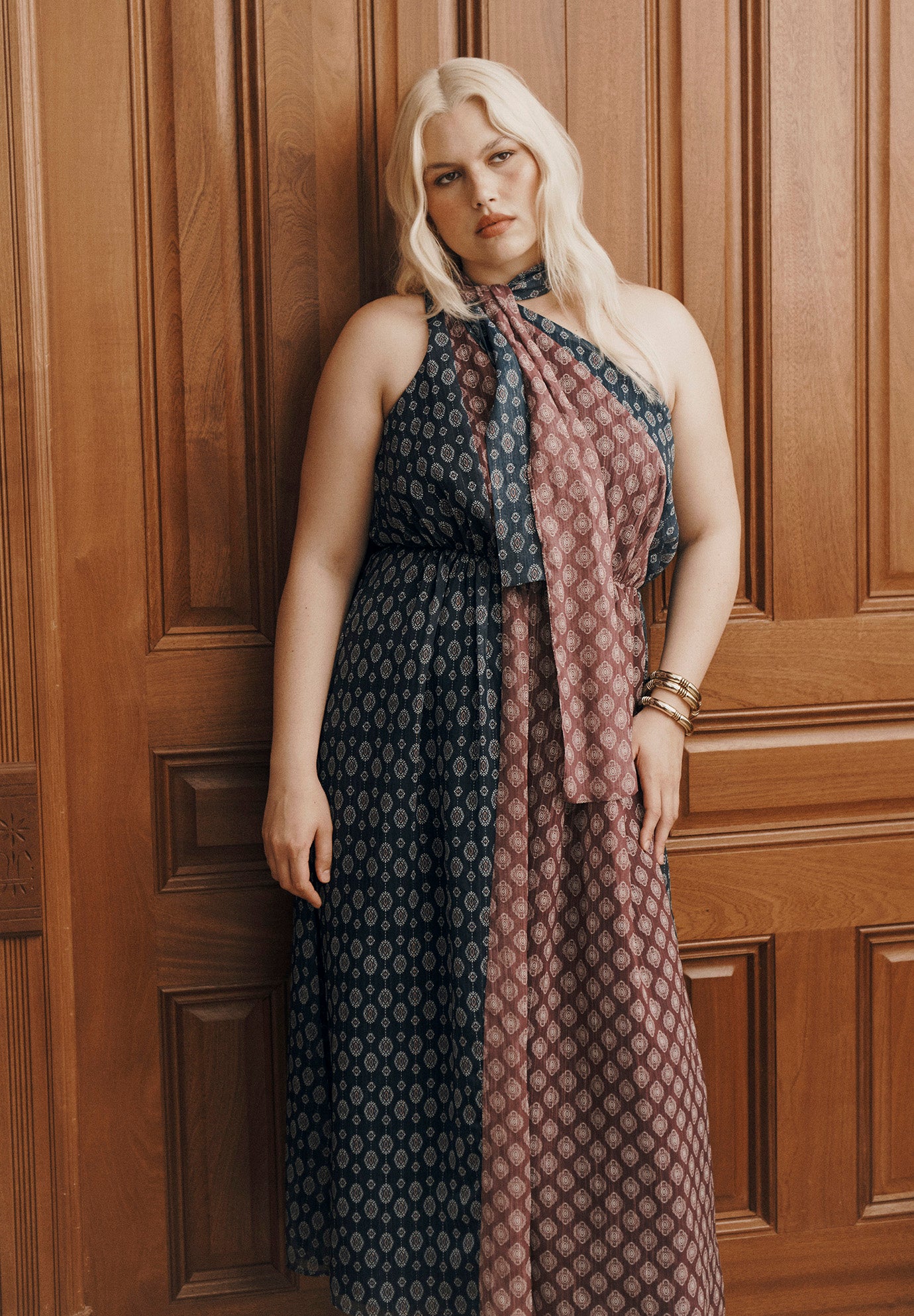 One-Shoulder Chiffon Maxi Dress With Neck Tie image number 0