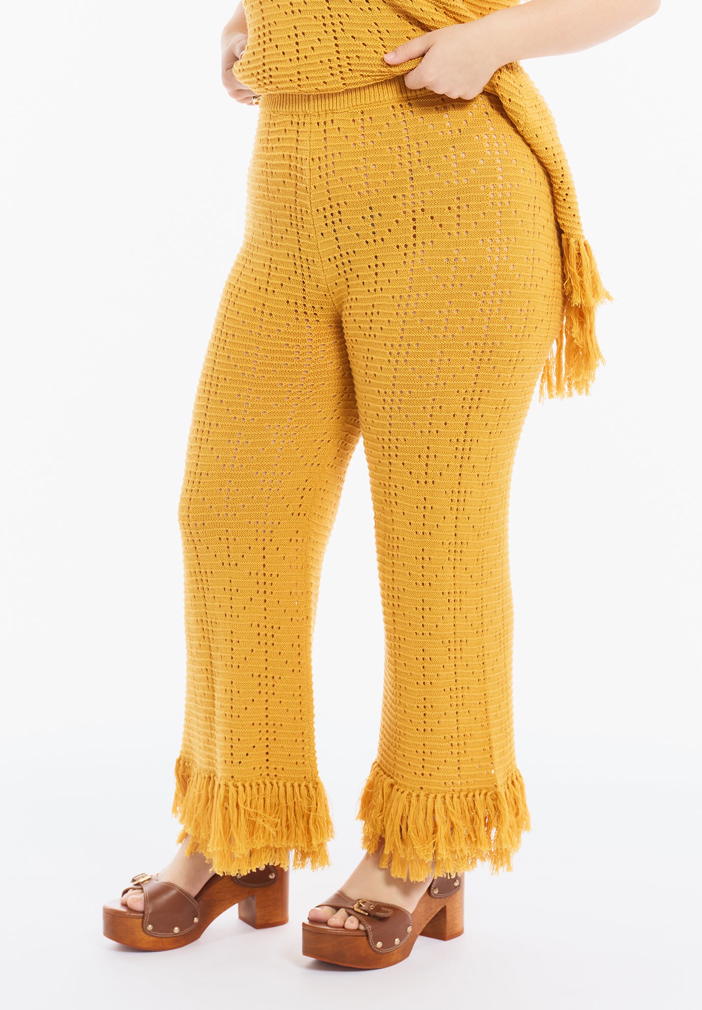 Fringe Trim Pointelle Knit Pant image number 2