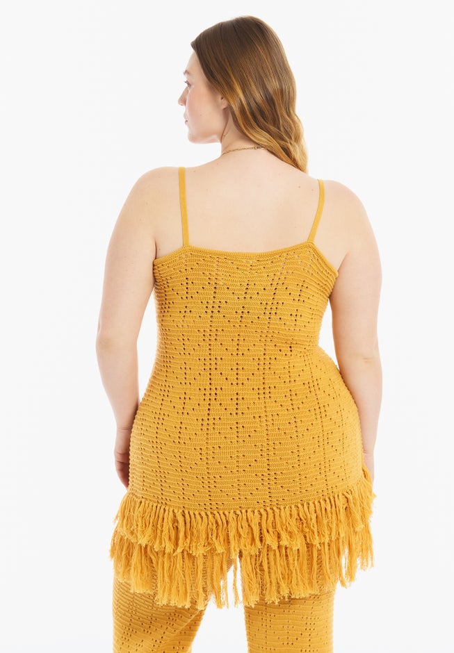 Fringe Trim Pointelle Knit Tunic image number 2