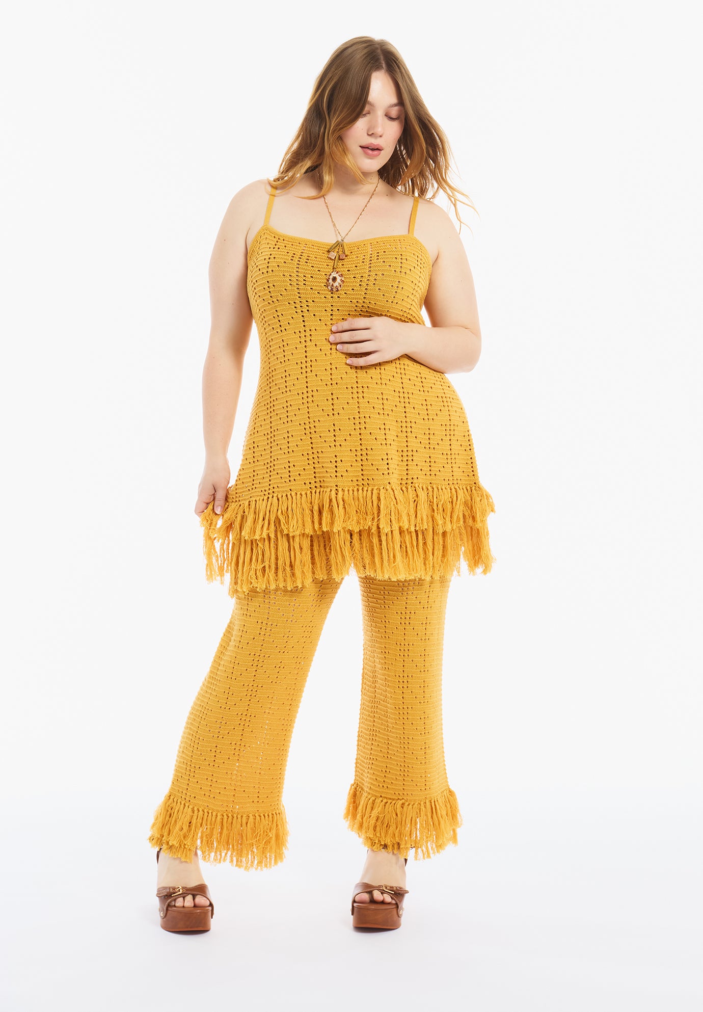 Fringe Trim Pointelle Knit Tunic image number 3
