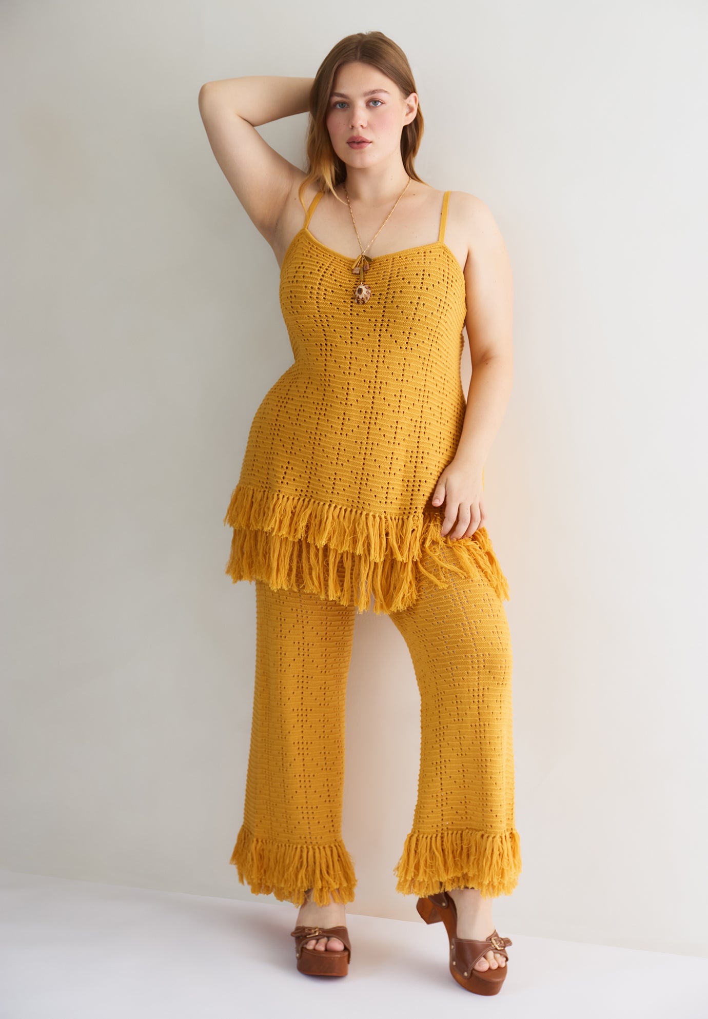Fringe Trim Pointelle Knit Tunic image number 4