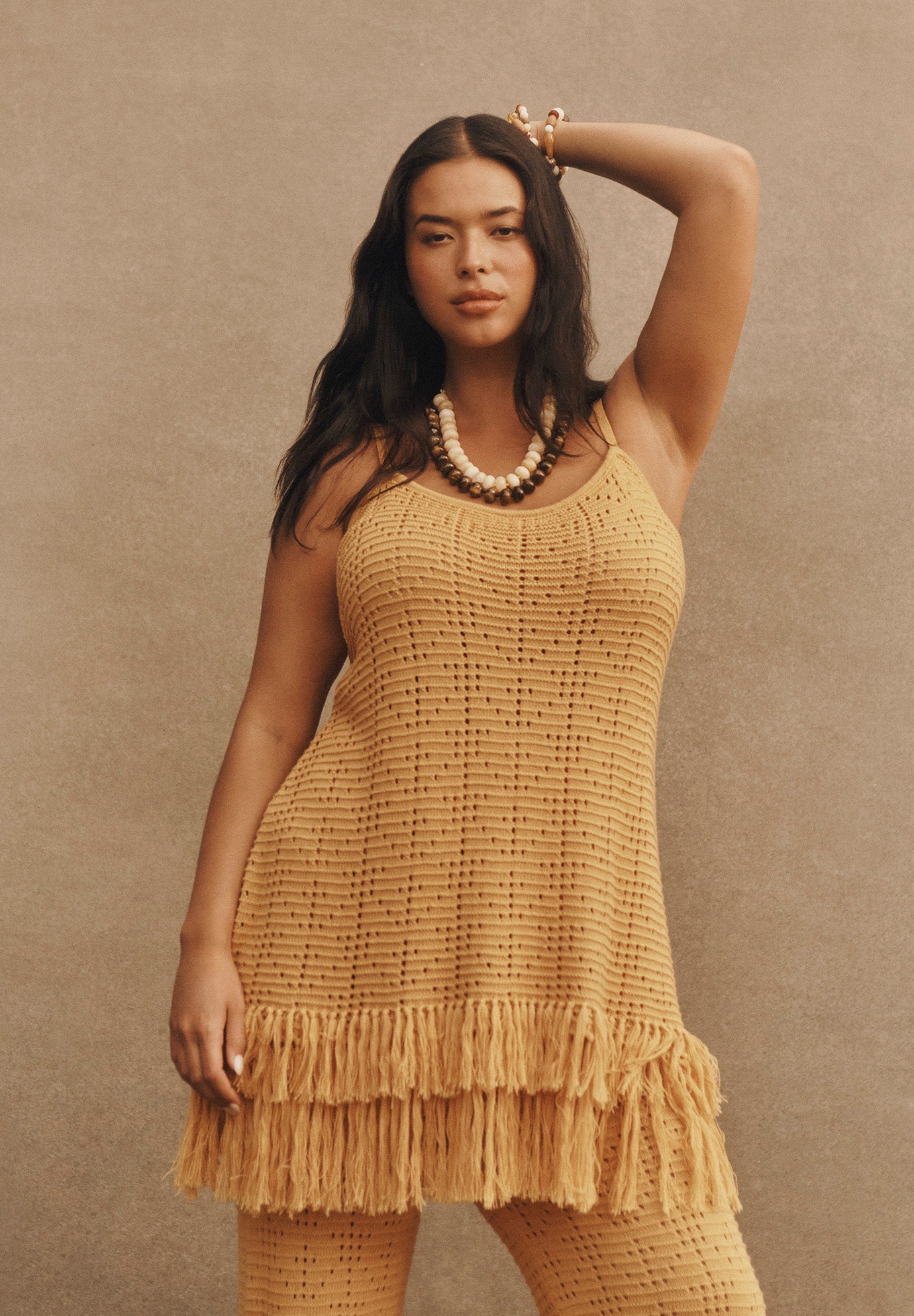 Fringe Trim Pointelle Knit Tunic image number 0