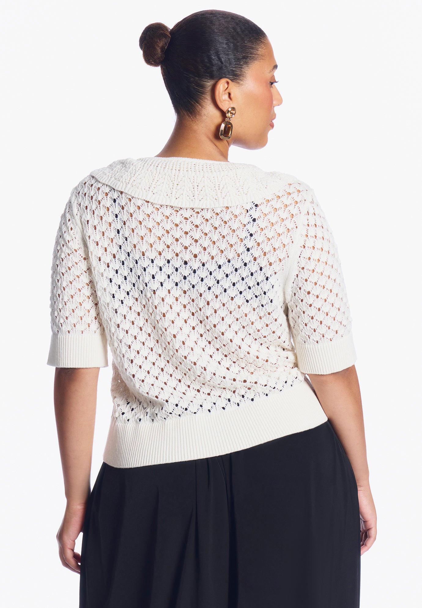Lace-Trim Pointelle Sweater Top image number 3