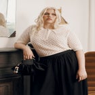 Lace-Trim Pointelle Sweater Top image number 0