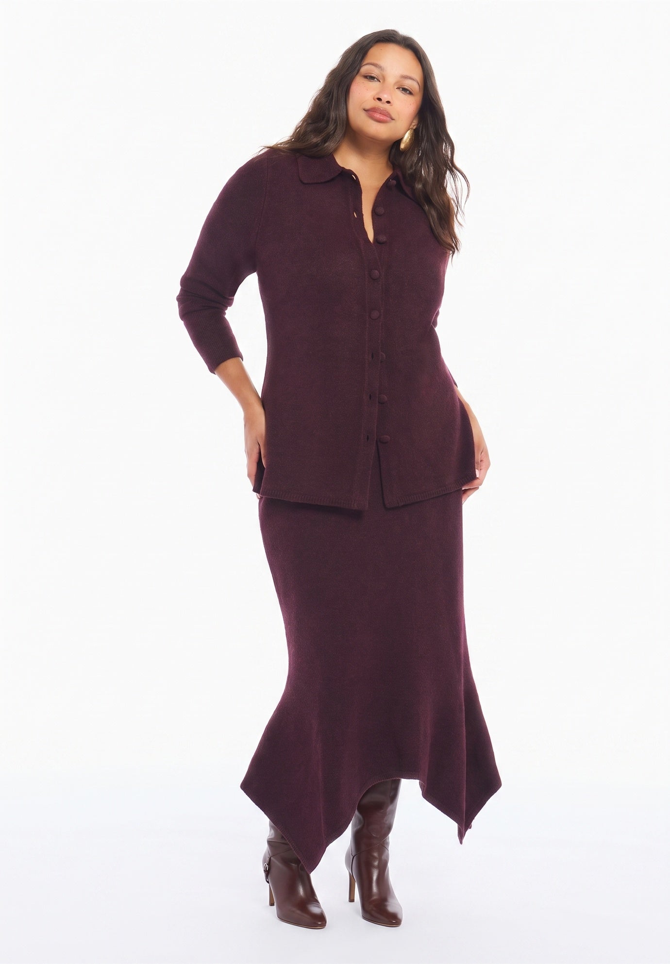 Button-Up Intarsia Knit Longline Cardigan image number 1