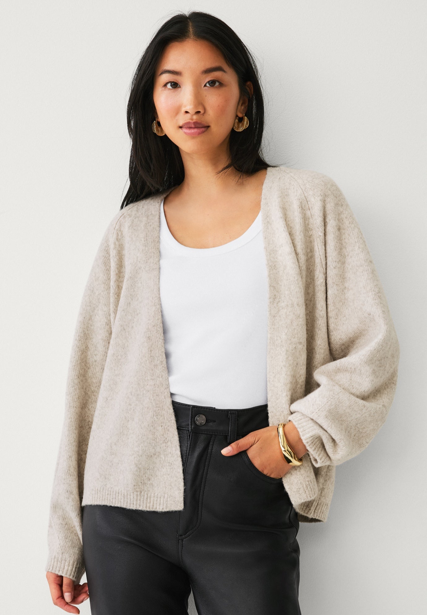 Open-front Boxy Long Sleeve Cardigan image number 0