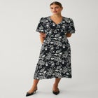V Neck Midi Dress With Short Puff Sleeves image number null
