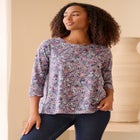 Cotton Jersey Slub Three-Quarter Sleeve Trapeze Tee image number null